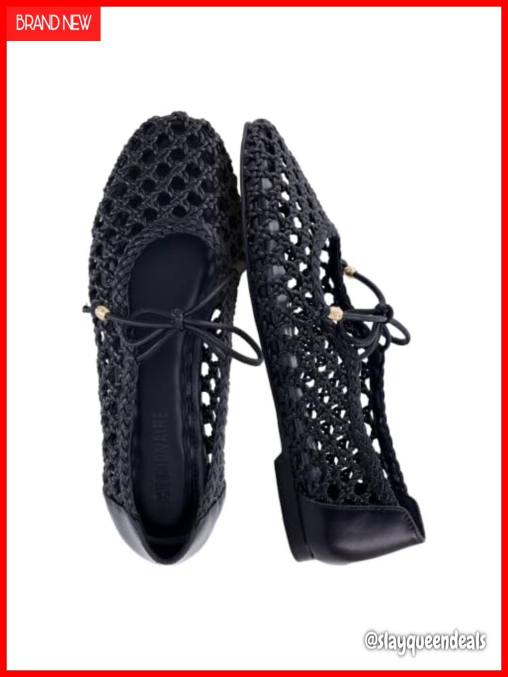 Woven Lace Up Ballet Flats Square Toe Women's Flats